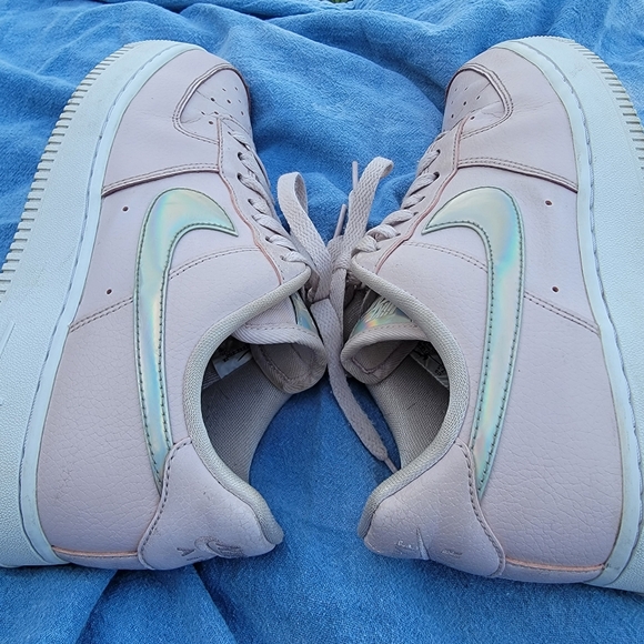 NIKE Air Force ones Pink Iridescent Swoosh Womens size Size 7.5 - Picture 11 of 14